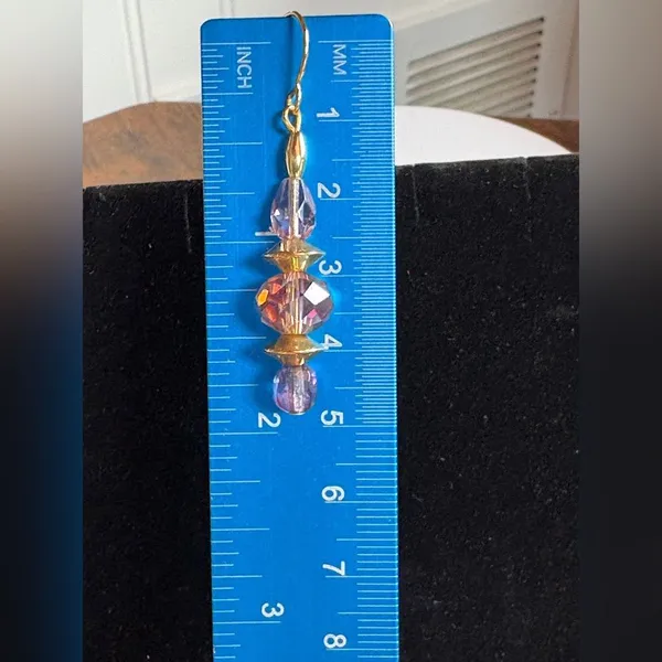 Gold &Purple Faceted Crystal Earrings 2" - Image 3