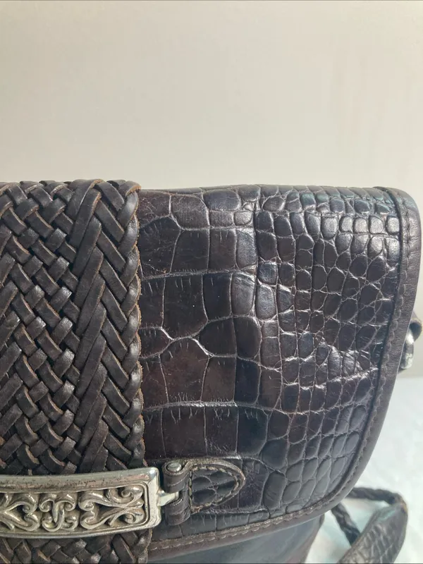 Brighton Cheryl Crossbody Bag Braided Leather Brown Silver Heart Fab - Image 4