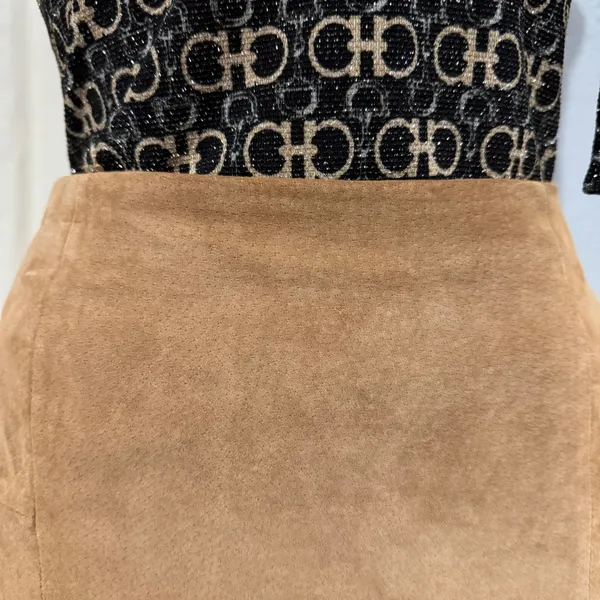 Anonymous John Carlisle Tan Suede Leather A-Line Midi Skirt Size 14‎ Camel Brown - Image 5