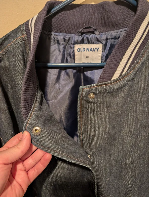 Old Navy Dark Denim Bomber Jacket - Image 6