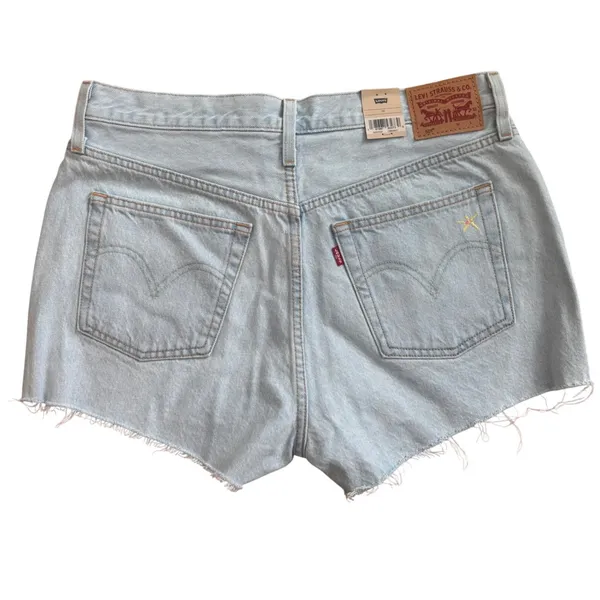 Levis 501 Original‎ High Rise Jean Shorts Light Wash Embroidered Flower 32 NEW - Image 2