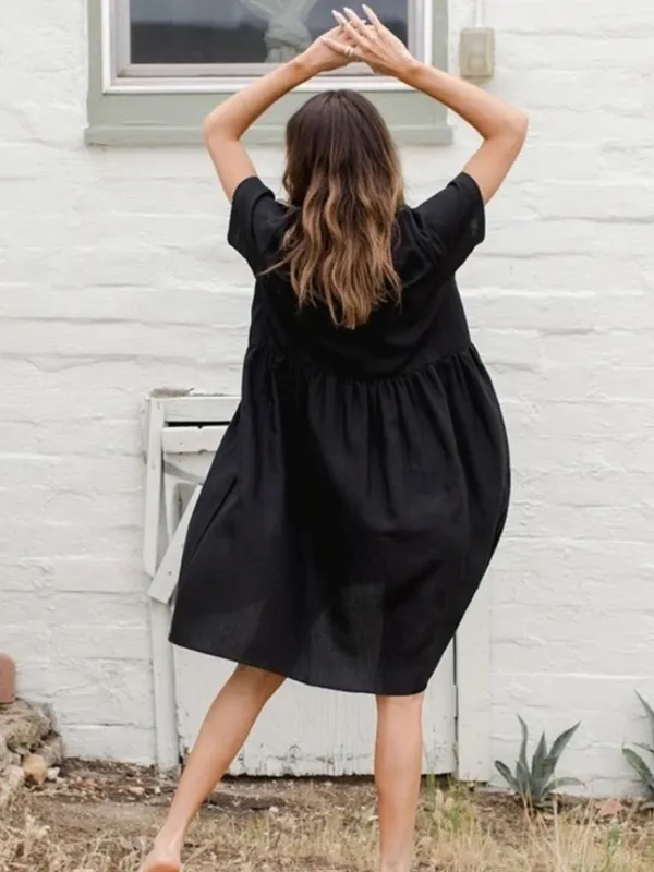 Tradlands Nico Dress Size Small Black Linen Blend Pocket Coastal Grandma Cottage - Image 3