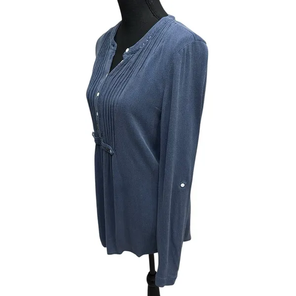 Free People Shirt Womens X-Small Blue Oversize Button Lagenlook Slouchy Blouse‎ - Image 2