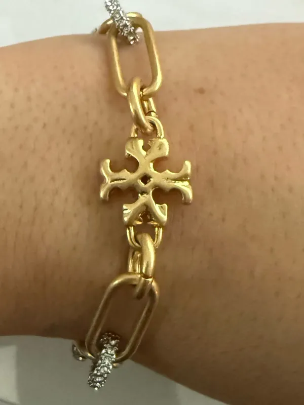 Tory Burch | Gold Plated and Pave Crystal Accent Bracelet | 7 inches - Image 3