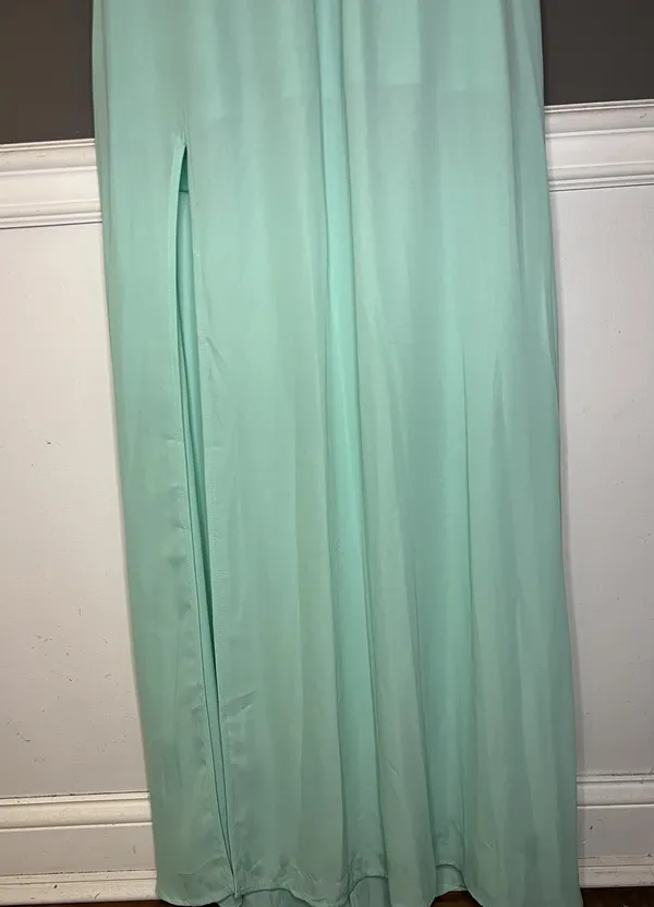 Show Me Your MuMu Dress Womens Large Green Halter Backless Chiffon Maxi Slit - Image 3