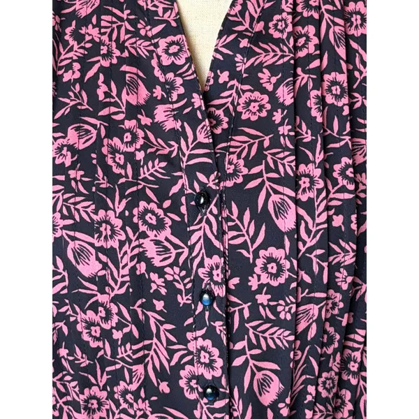 Nanette Lepore Floral Midi Dress Women 8 Navy Blue Pink Long‎ Sleeve Belted Boho - Image 7