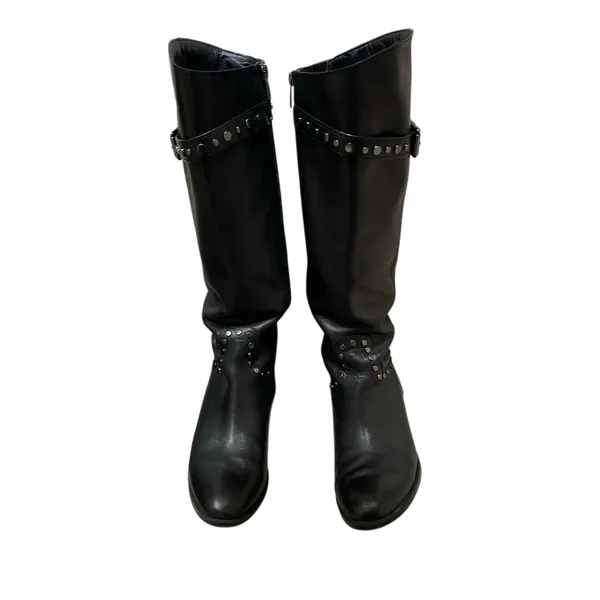 Sam Edelman Paxton Women's 6.5 black leather‎ studded tall moto riding boots - Image 2