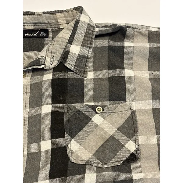 OKAY Button Up Shirt Women 6XL Gray Plaid Oversized Short Sleeve Casual - Image 2