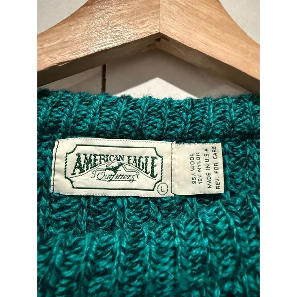 Vtg American Eagle Wool Blend Chunky Knit Sweater Women Sz L Green Pullover Y2K - Image 3
