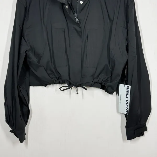 Girlfriend Collective Windbreaker Jacket Women XS Black Full Zip Hoodie Crop NWT - Image 4