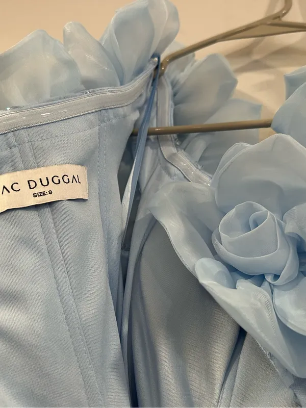 Mac Duggal 21363 Blue Off The Shoulder Embellished Dress With 3D Flower Sz 8 - Image 8