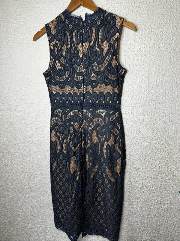 Lulu's Lovely Dusty Blue Lace Midi Dress with Nude Lining - Image 6
