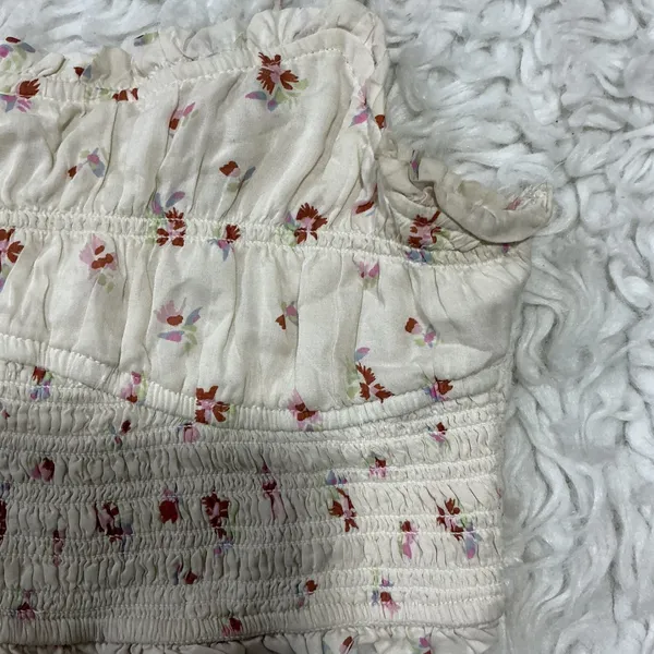 Free People Floral Smocked Crop Top Ivory Boho Tie Strap XS Cottagecore Tank - Image 2