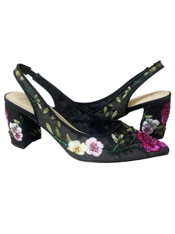 New Betsey Johnson Lira Floral Embroidered Mesh Slingback Heels Blue Sole Sz 8M - Image 2