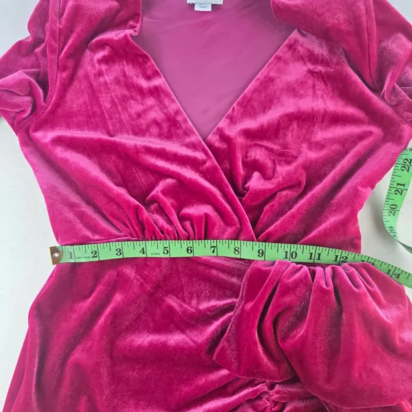 Style Cheat‎ 50O Velvet Mini Dress Long Sleeve Hot Pink Wrap Cocktail Party US 6 - Image 11