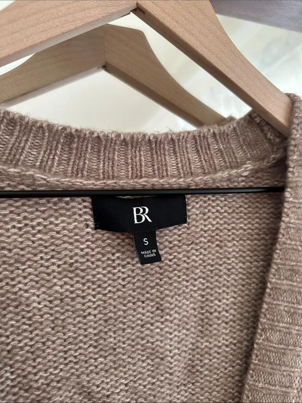 Banana Republic Wool Cotton Cardigan Chunky Knit Button Front Taupe Brown S - Image 3