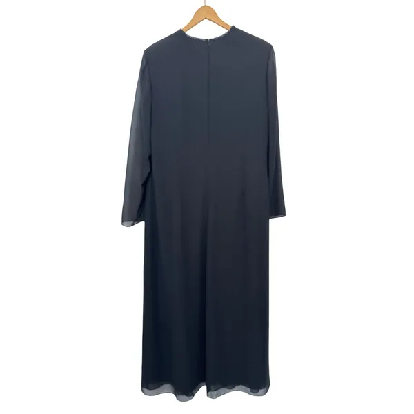 1990s Night Studio black beaded chiffon gown with sheer overlay & sleeves 16 - Image 4