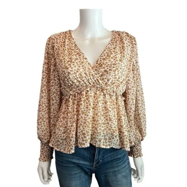 Blu Pepper Floral Peplum Cottagecore Boho Coquette Fairycore V Neck Ruffle Top S - Image 2