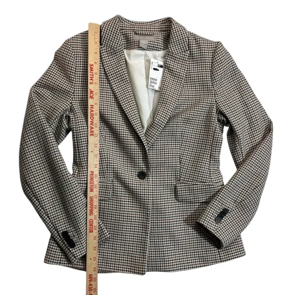 H&M Blazer Jacket Houndstooth Brown Fitted 1 Button Academia Small Fall $49 - Image 10