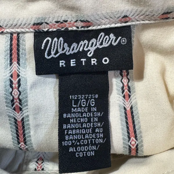 Wrangler Retro White Southwestern Stripe Pearl Button Up Shirt Size Large - Image 3