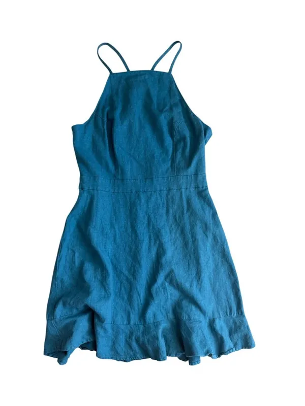 BCBGENERATION Blue High Neck Linen Blend Skater Dress Size 2 - Image 4
