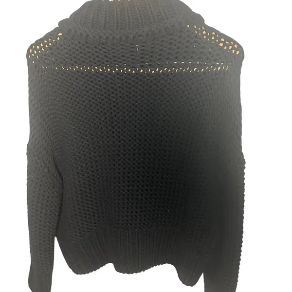 Free People Black Turtleneck Sweater with Chunky Knit Relaxed Fit S - Image 4