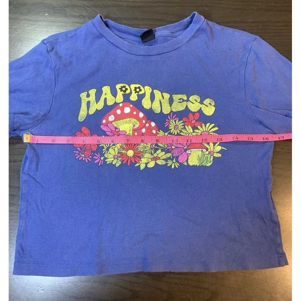 Urban Outfitters Boho Crop Mushroom Print Happiness T Shirt Women Small Hippie‎ - Image 8