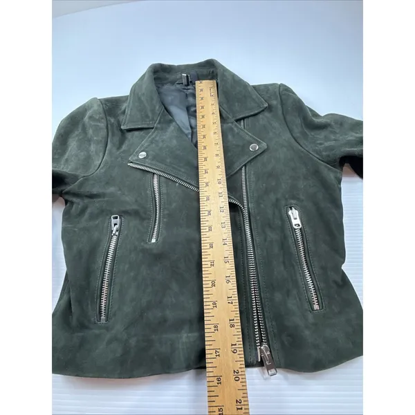 Topshop Suede Leather Moto Jacket Dark Green Women's Size 8 - Image 5