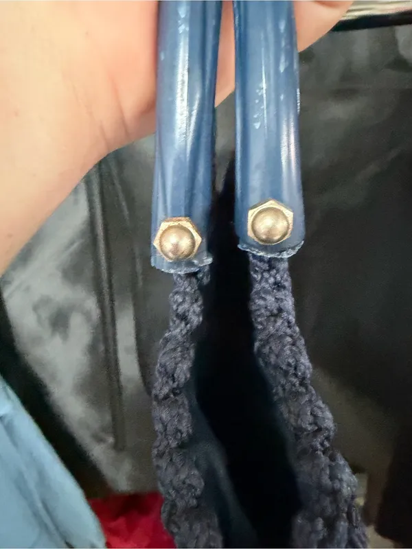 Vintage Navy Heavy Macrame Navy 2-Handled Shoulder Bag/Purse Open Top - Image 6
