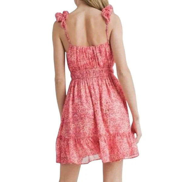 LUSH Dress Pink Floral Babydoll Chiffon Sundress Peasant Elastic Waist Women XS - Image 2