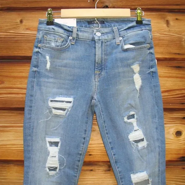 NWT 7 For All Mankind Ankle Skinny Distressed Sequin Jeans - Image 5