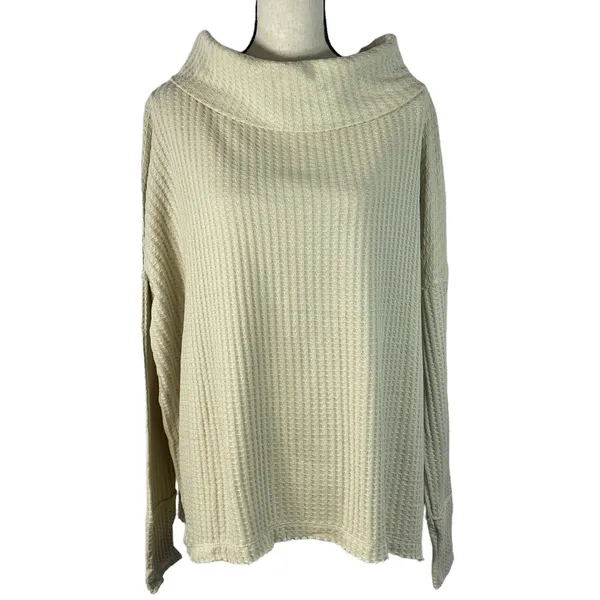 Free People Large Thermal Top Juicy Cowl Neck Split Back Long Sleeve Stone Cold - Image 3