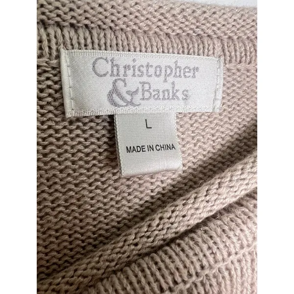 VTG Christopher Banks LG Floral Knit Sweater Tan Pink Linen Grandma Boho Cottage - Image 2