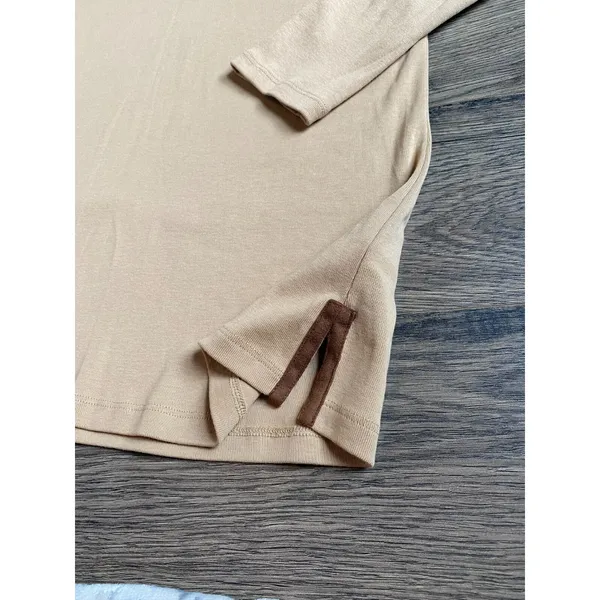 EUC Womens Lauren Ralph Lauren 100% cotton suede trim vneck‎ top size L - Image 4