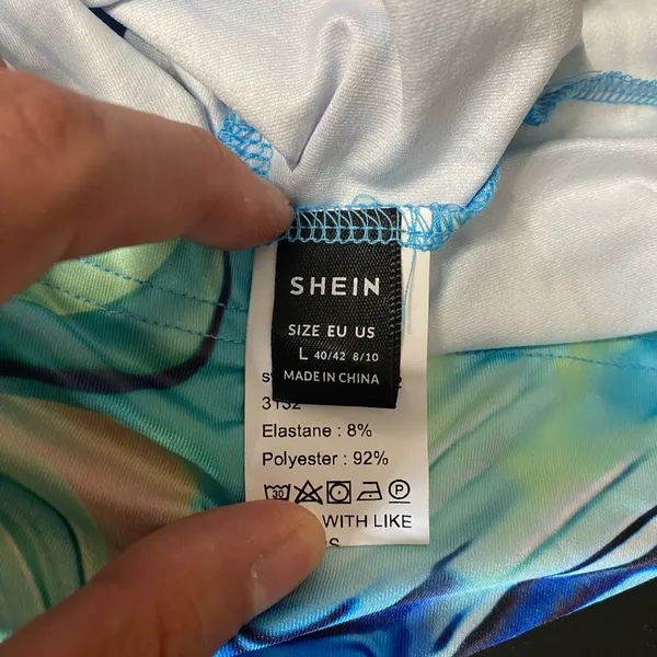 SHEIN Blue and Green Swirl Swimsuit size L - Image 6