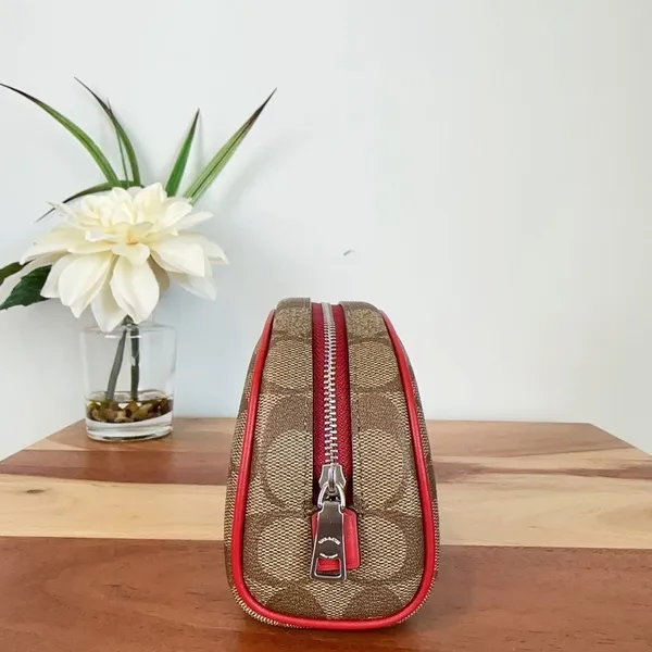 NWT Coach Dome Cosmetic‎ Case In Signature Canvas With Wild Strawberry - Image 3