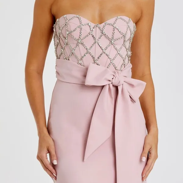 MAC DUGGAL 2294 Strapless Crepe Embellished Bustier Gown With Bow - Image 6