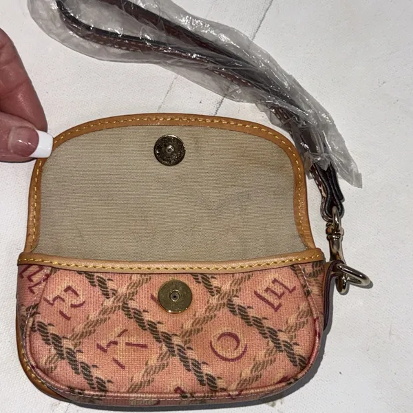 Vintage Y2K Dooney & Bourke Pink Monogram Pink Zip Keychain Wallet Coin Purse - Image 9