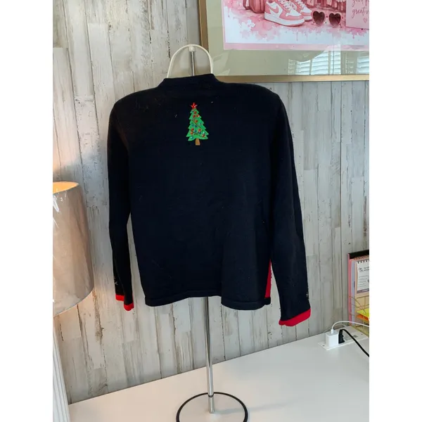 Jack B. Quick Cardigan Sweater Womens Small Black Ugly Christmas Holiday - Image 3