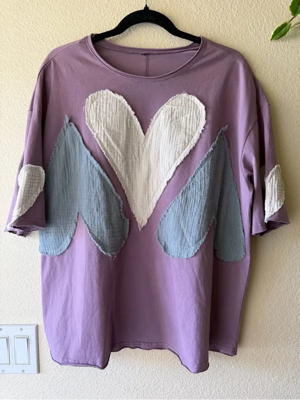 BellanBlue Purple Short Sleeve Tee with Heart Patches - Image 7