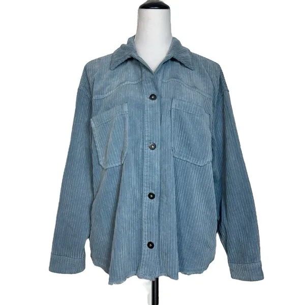 ZARA Oversized Corduroy Button Down Shirt Jacket Size M Blue Chore Barn Shacket - Image 2