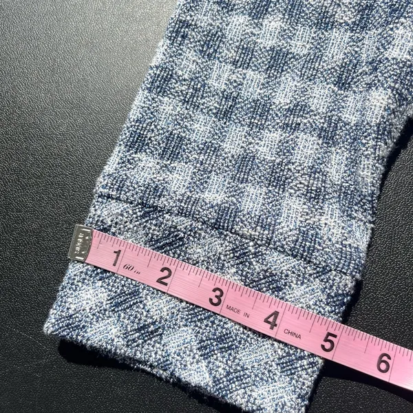 Sara Campbell top small rough texture checkered pattern cotton blend fluffy trim Blue - Image 11