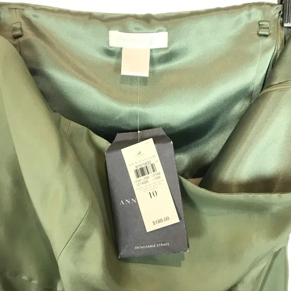 NWT Womens Size 10 Ann Taylor Pale Green Pure Silk Off-the-Shoulder Midi Dress - Image 3
