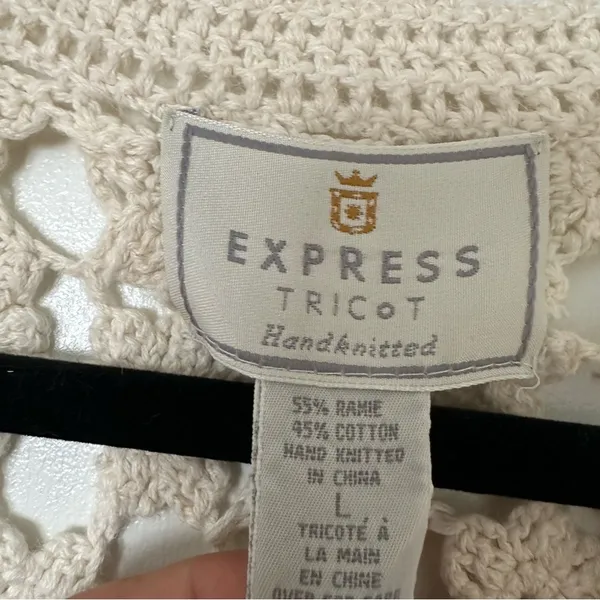 Express Tricot Vintage Crochet Long Sleeve Cotton Blend Top Womens Large Boho - Image 4