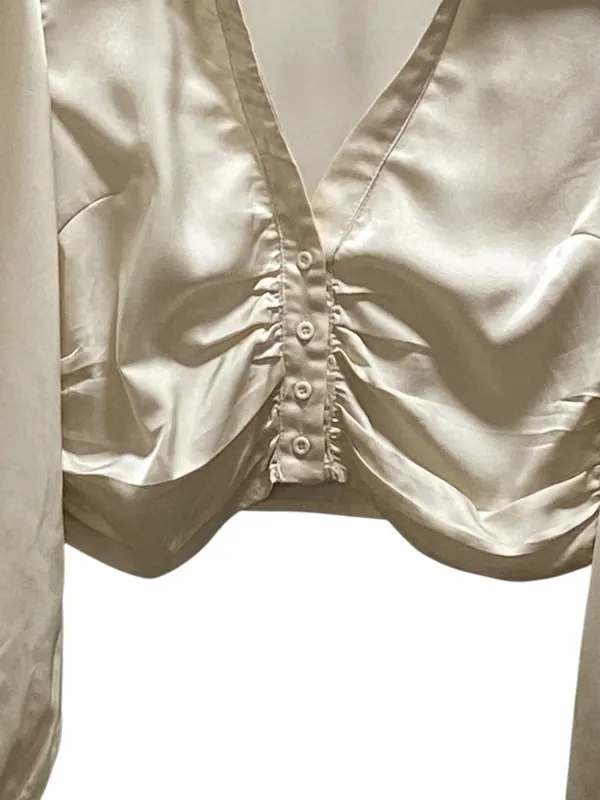Altar’d State Satin Ruched Cropped Blouse Cream Size M Neutral Coquette Romantic - Image 6