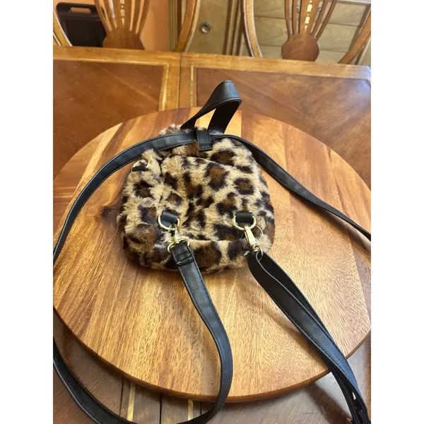 Wild Fable Mini Leopard Backpack Y2k Gold tone with Black Adjustable Straps - Image 7