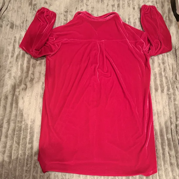 Entro Hot Pink‎ Velvet Button-Down Tunic Shirt Dress – Sz Small – Boho - Image 2