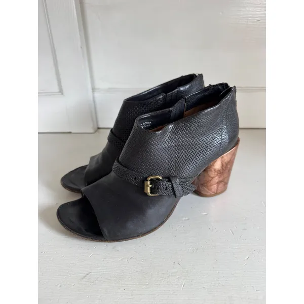 A.S.98 black marbled block heel peep toe ankle booties‎ size 40 (US 9-9.5) - Image 2