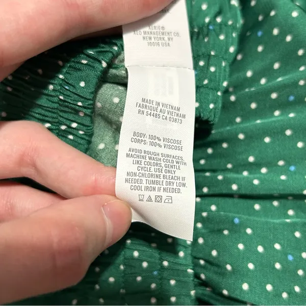 Aerie Off Duty Satin Trouser Wide Leg PJ Pants Island Pine Green Polka Dot Large - Image 9