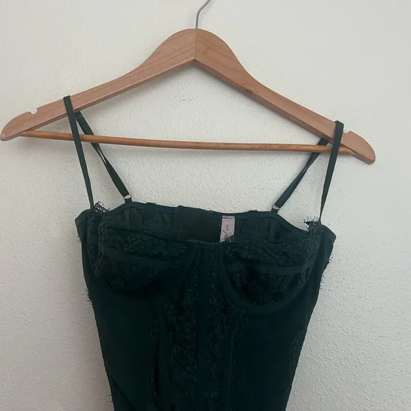 Urban Outfitters Modern Love Corset Slate Dark Green L Fairy Grunge Whimsy Lace - Image 6
